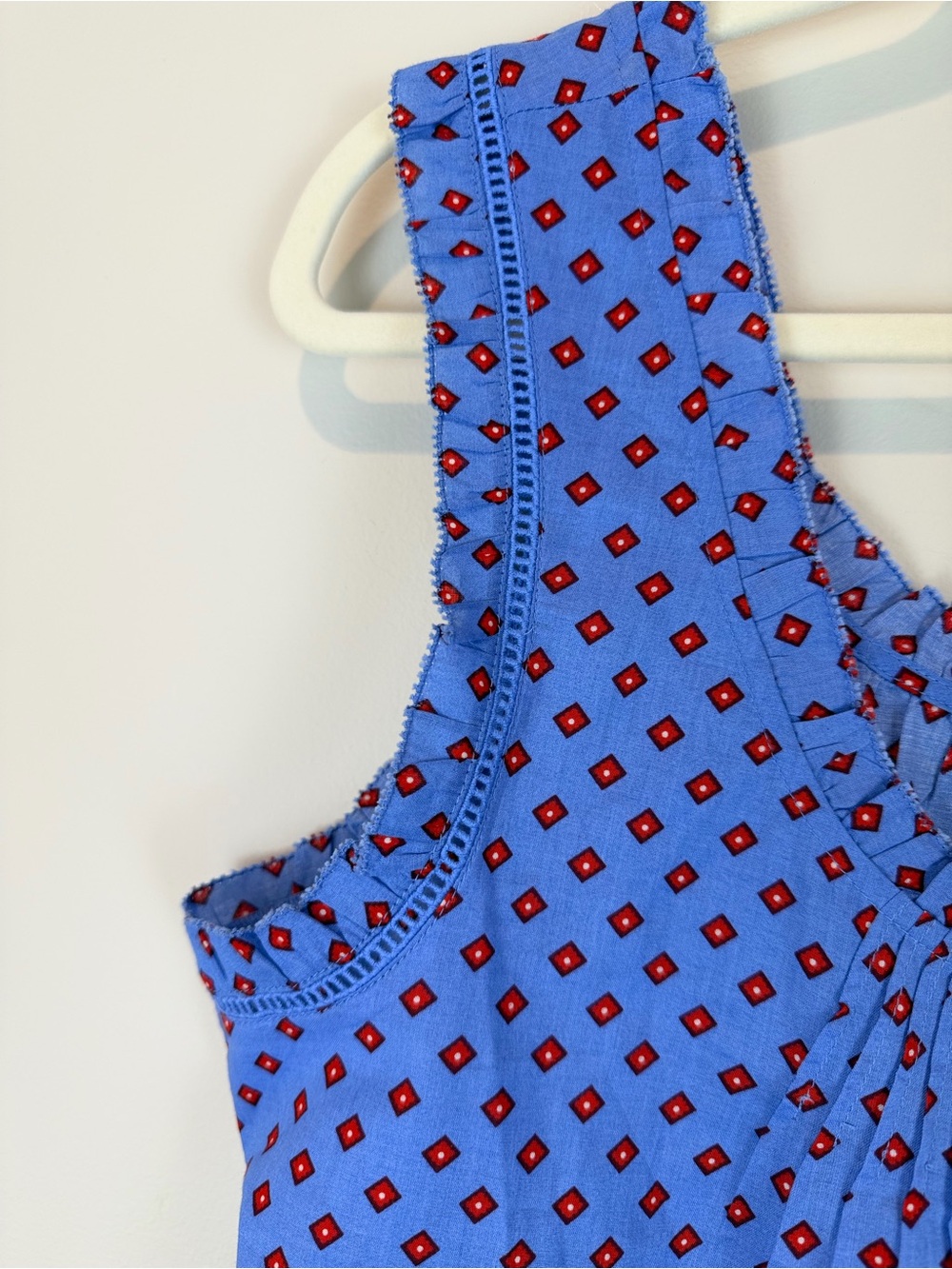 NWT Madewell Blue Sleeveless Button-Front Cottagecore Tank with Red Diamond M - Picture 4 of 6